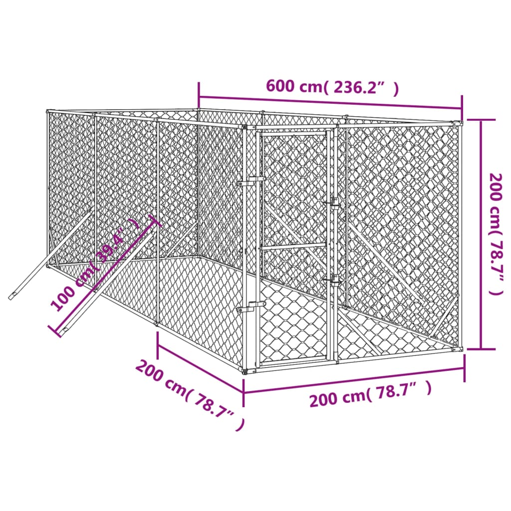 Outdoor Dog Kennel Silver 2x6x2 m Galvanised Steel