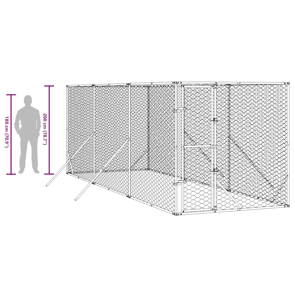 Outdoor Dog Kennel Silver 2x6x2 m Galvanised Steel