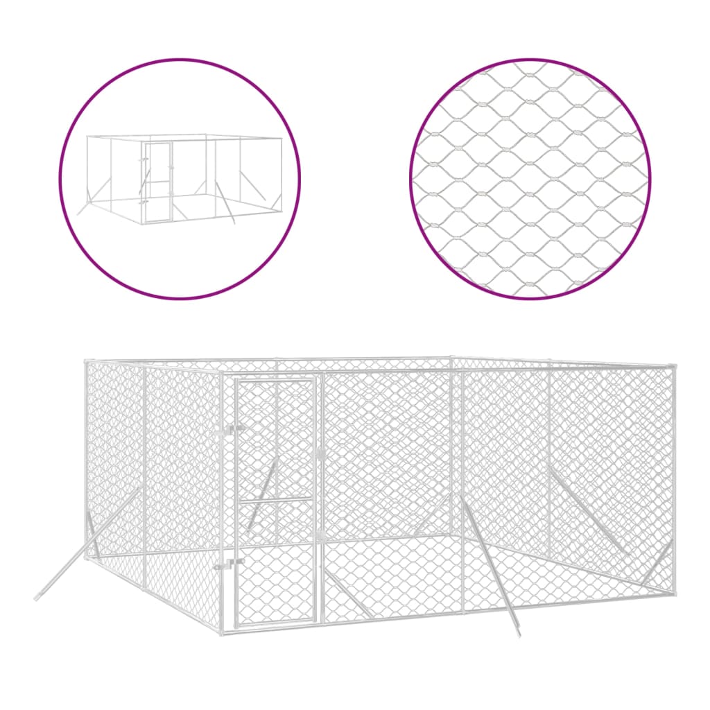 Outdoor Dog Kennel Silver 4x4x2 m Galvanised Steel