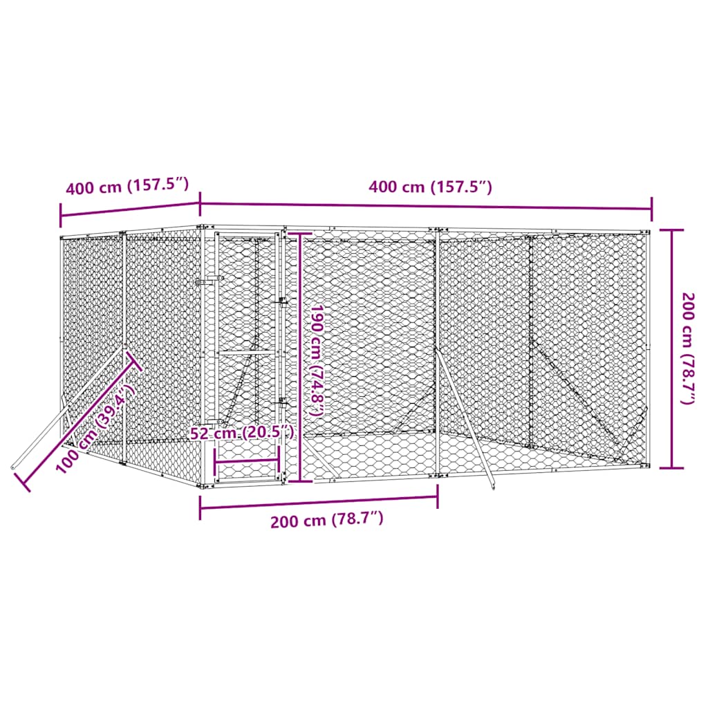 Outdoor Dog Kennel Silver 4x4x2 m Galvanised Steel