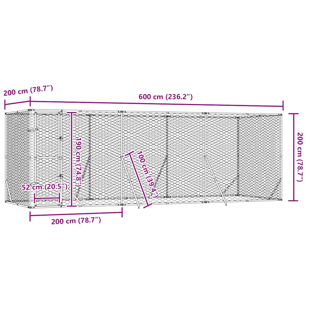 Outdoor Dog Kennel Silver 6x2x2 m Galvanised Steel