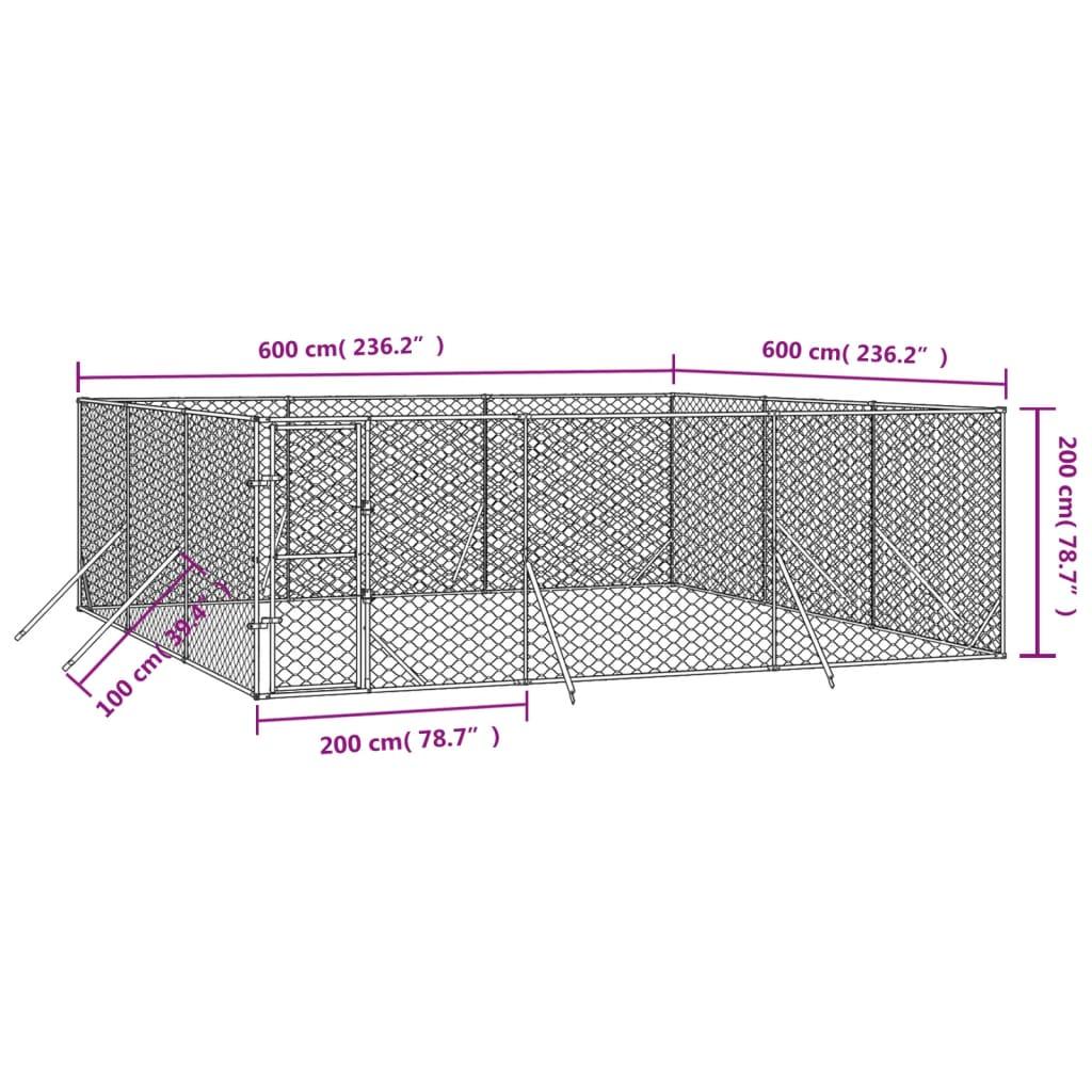 Outdoor Dog Kennel Silver 6x6x2 m Galvanised Steel