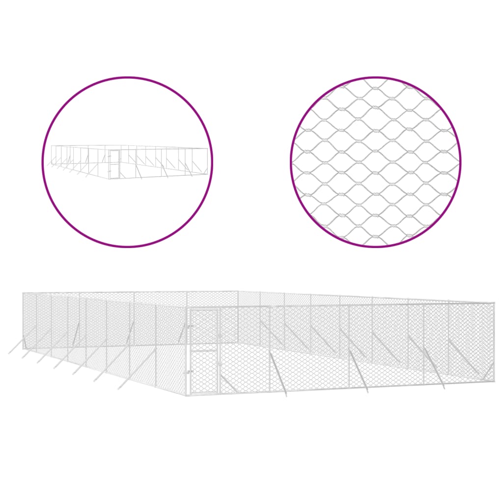 Outdoor Dog Kennel Silver 8x16x2 m Galvanised Steel