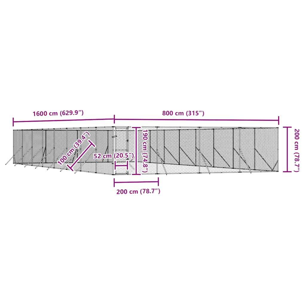 Outdoor Dog Kennel Silver 8x16x2 m Galvanised Steel
