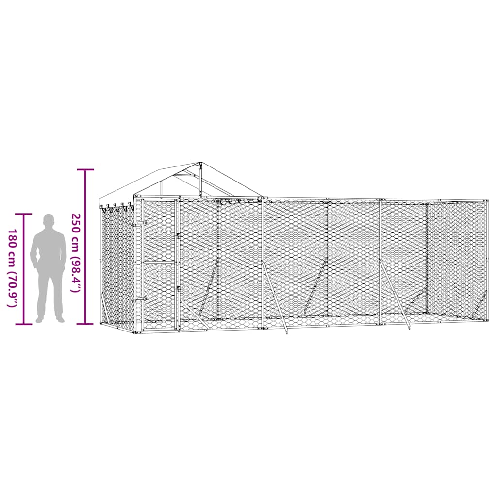 Outdoor Dog Kennel with Roof Silver 6x2x2.5 m Galvanised Steel