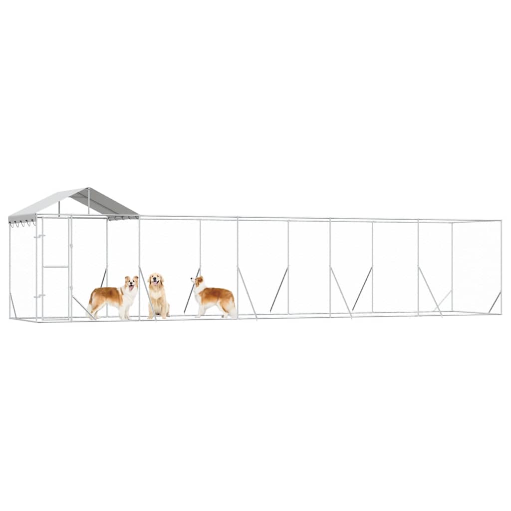 Outdoor Dog Kennel with Roof Silver 10x2x2.5 m Galvanised Steel