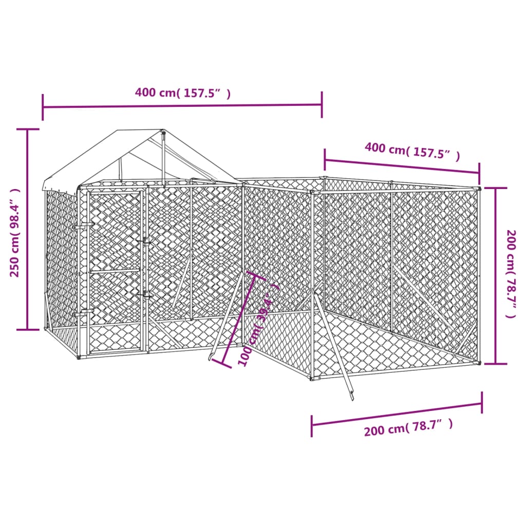 Outdoor Dog Kennel with Roof Silver 4x4x2.5 m Galvanised Steel