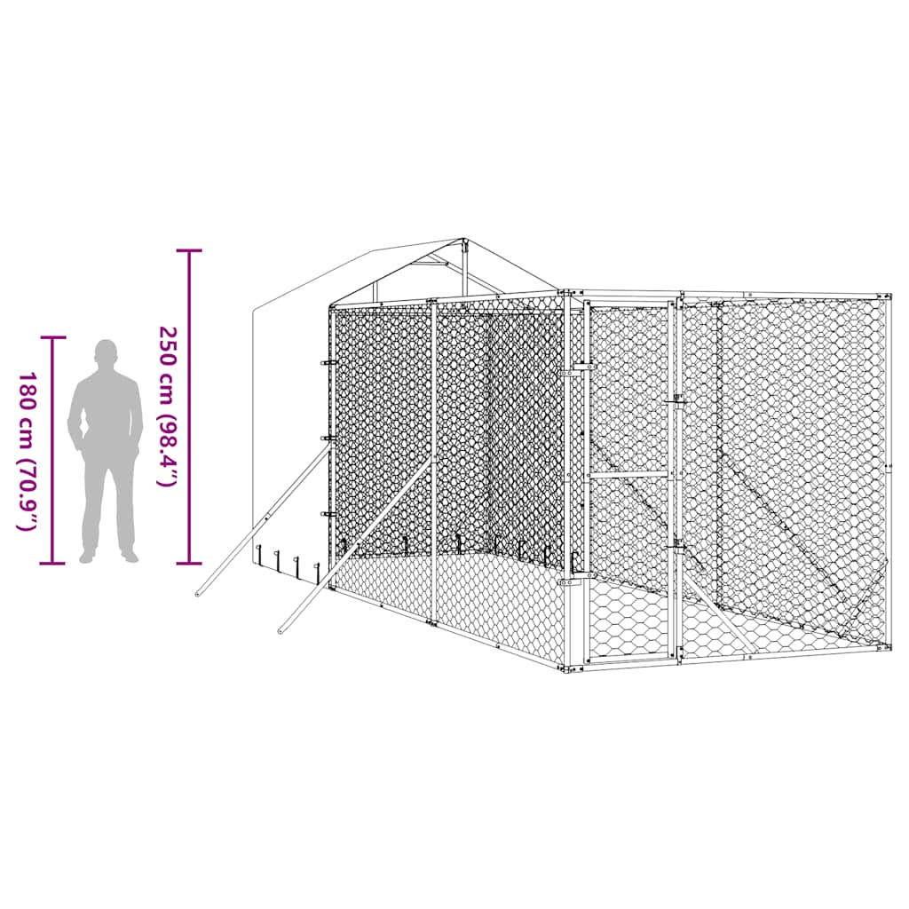 Outdoor Dog Kennel with Roof Silver 2x6x2.5 m Galvanised Steel