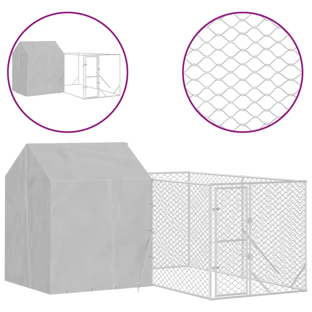 Outdoor Dog Kennel with Roof Silver 4x4x2.5 m Galvanised Steel
