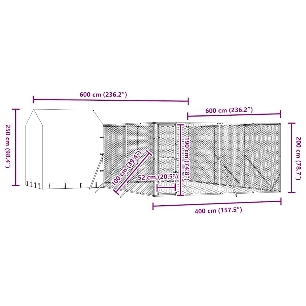 Outdoor Dog Kennel with Roof Silver 6x6x2.5 m Galvanised Steel