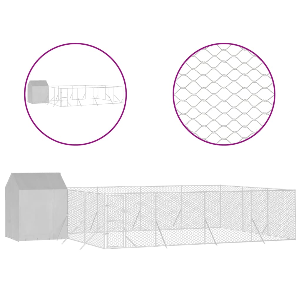 Outdoor Dog Kennel with Roof Silver 10x6x2.5 m Galvanised Steel