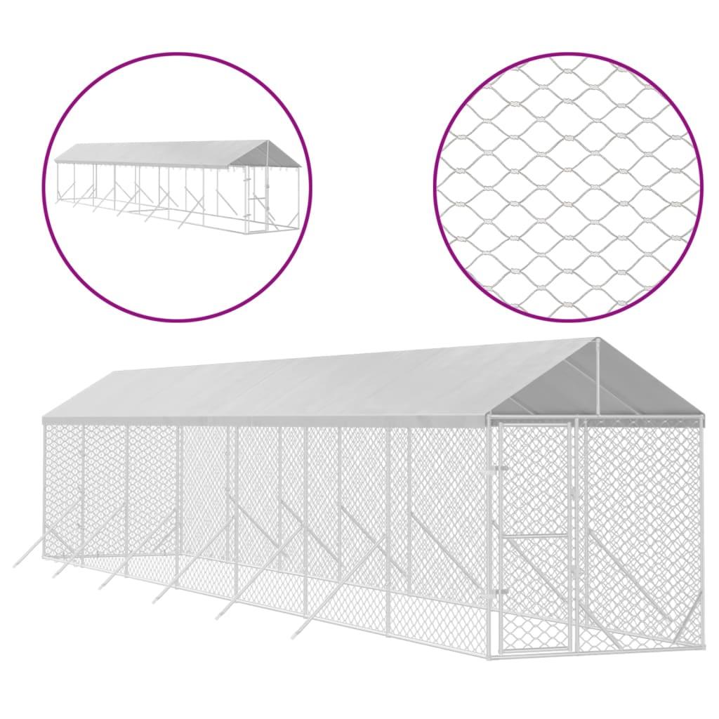 Outdoor Dog Kennel with Roof Silver 2x14x2.5 m Galvanised Steel