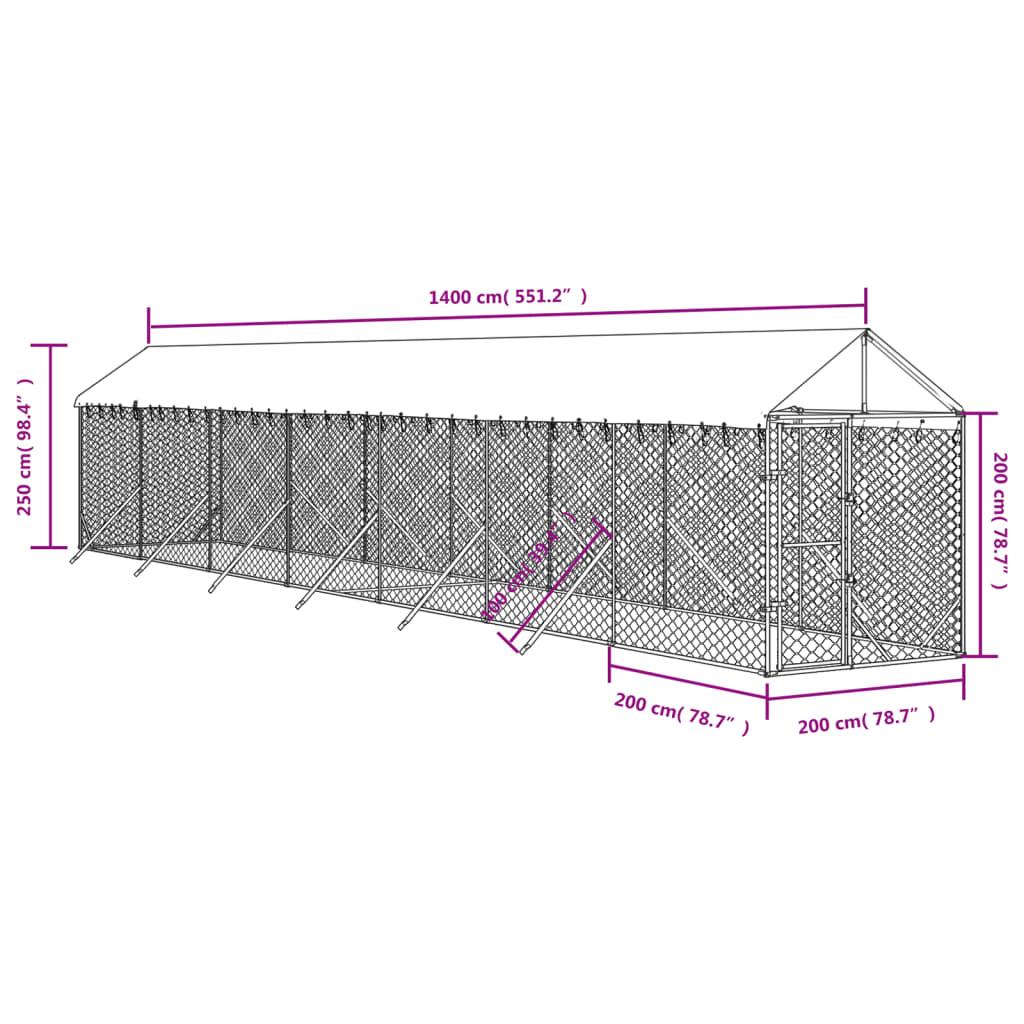 Outdoor Dog Kennel with Roof Silver 2x14x2.5 m Galvanised Steel