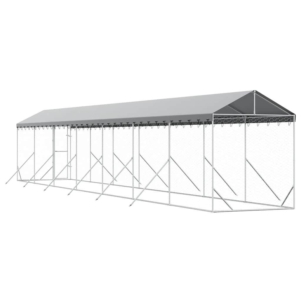 Outdoor Dog Kennel with Roof Silver 2x14x2.5 m Galvanised Steel