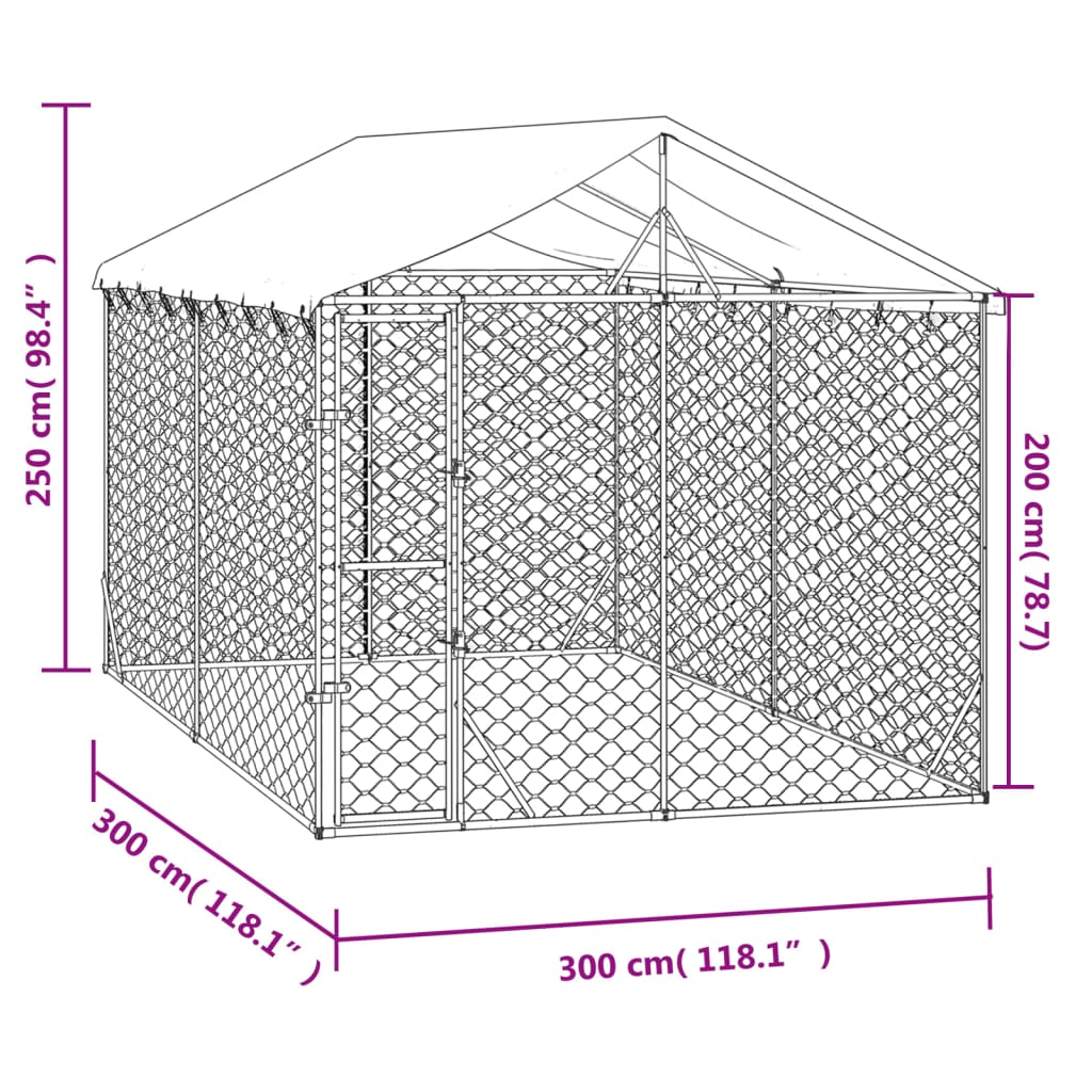 Outdoor Dog Kennel with Roof Silver 3x3x2.5 m Galvanised Steel