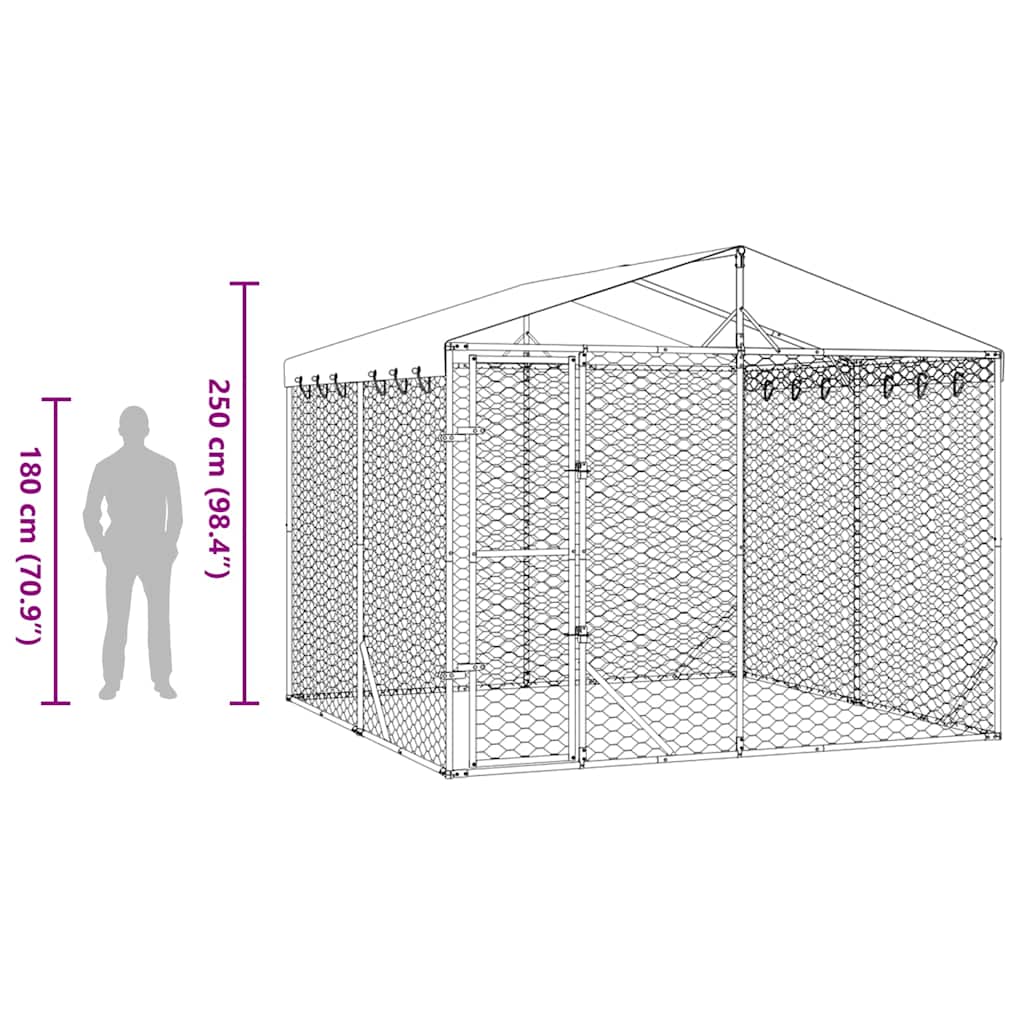 Outdoor Dog Kennel with Roof Silver 3x3x2.5 m Galvanised Steel