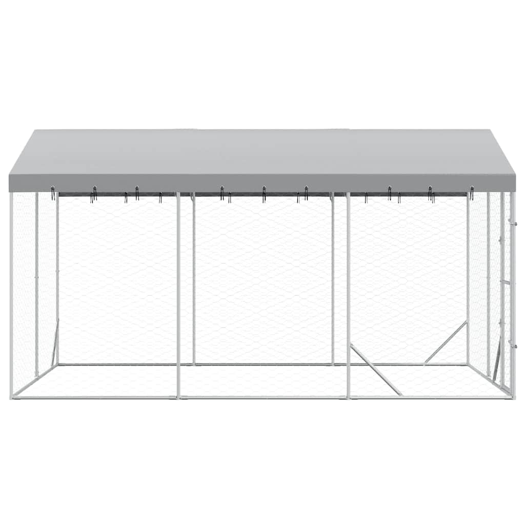 Outdoor Dog Kennel with Roof Silver 3x4.5x2.5 m Galvanised Steel