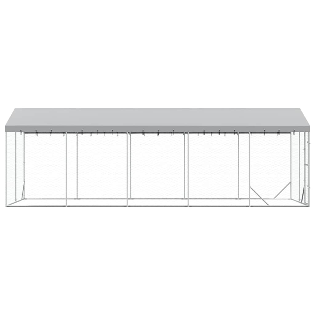 Outdoor Dog Kennel with Roof Silver 3x7.5x2.5 m Galvanised Steel