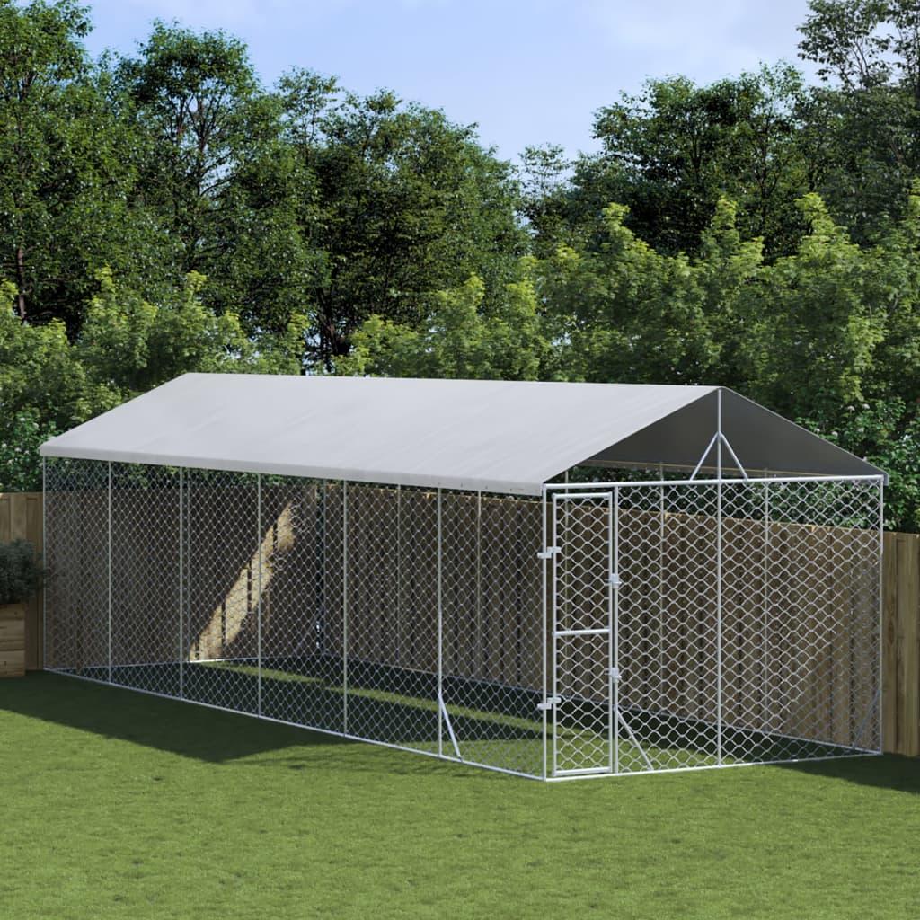 Outdoor Dog Kennel with Roof Silver 3x9x2.5 m Galvanised Steel