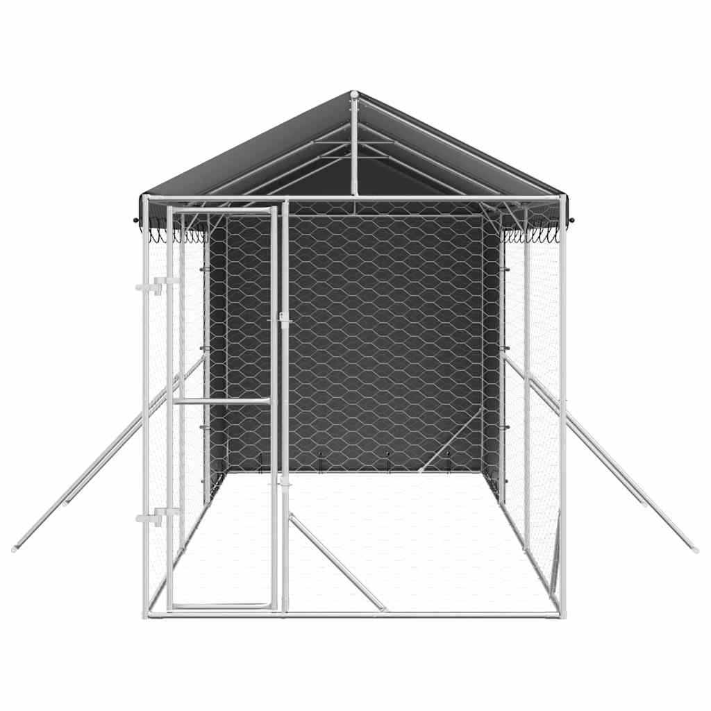 Outdoor Dog Kennel with Roof Silver 2x6x2.5 m Galvanised Steel
