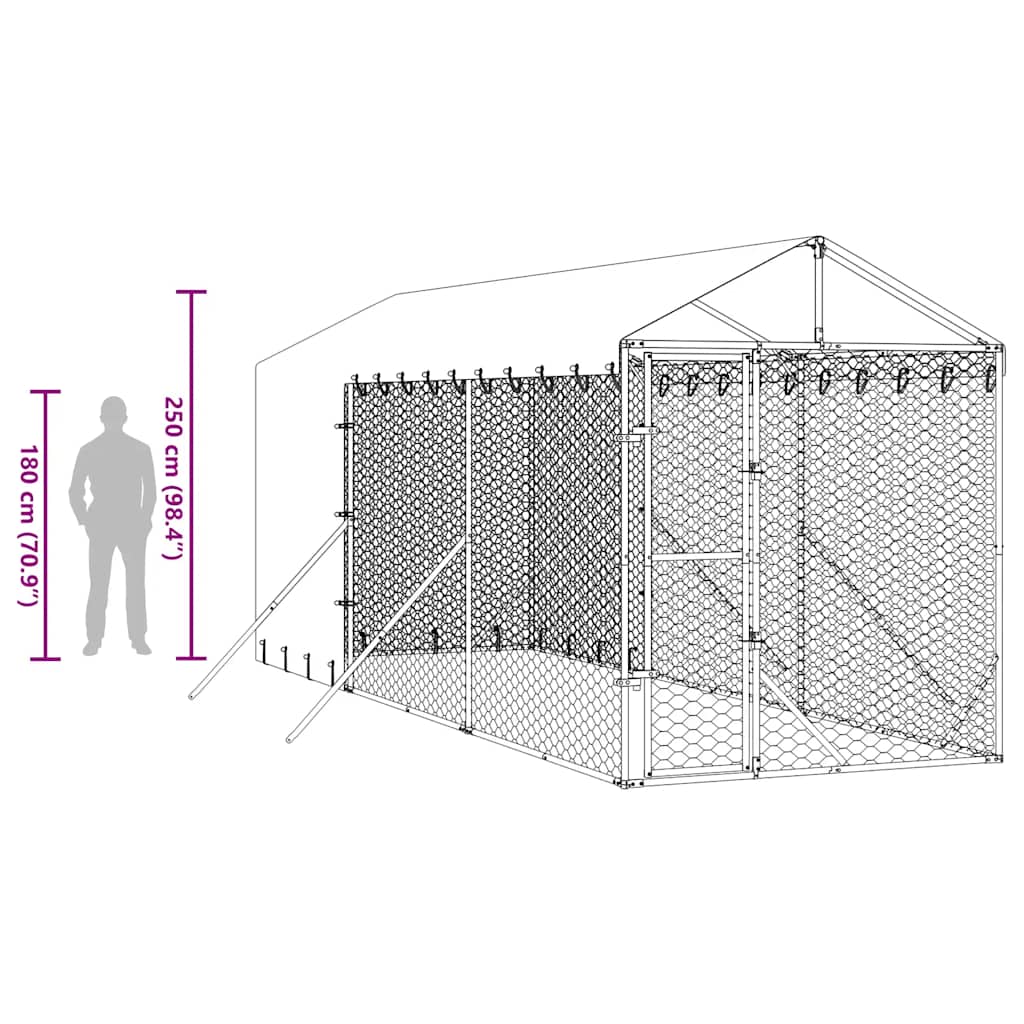 Outdoor Dog Kennel with Roof Silver 2x6x2.5 m Galvanised Steel