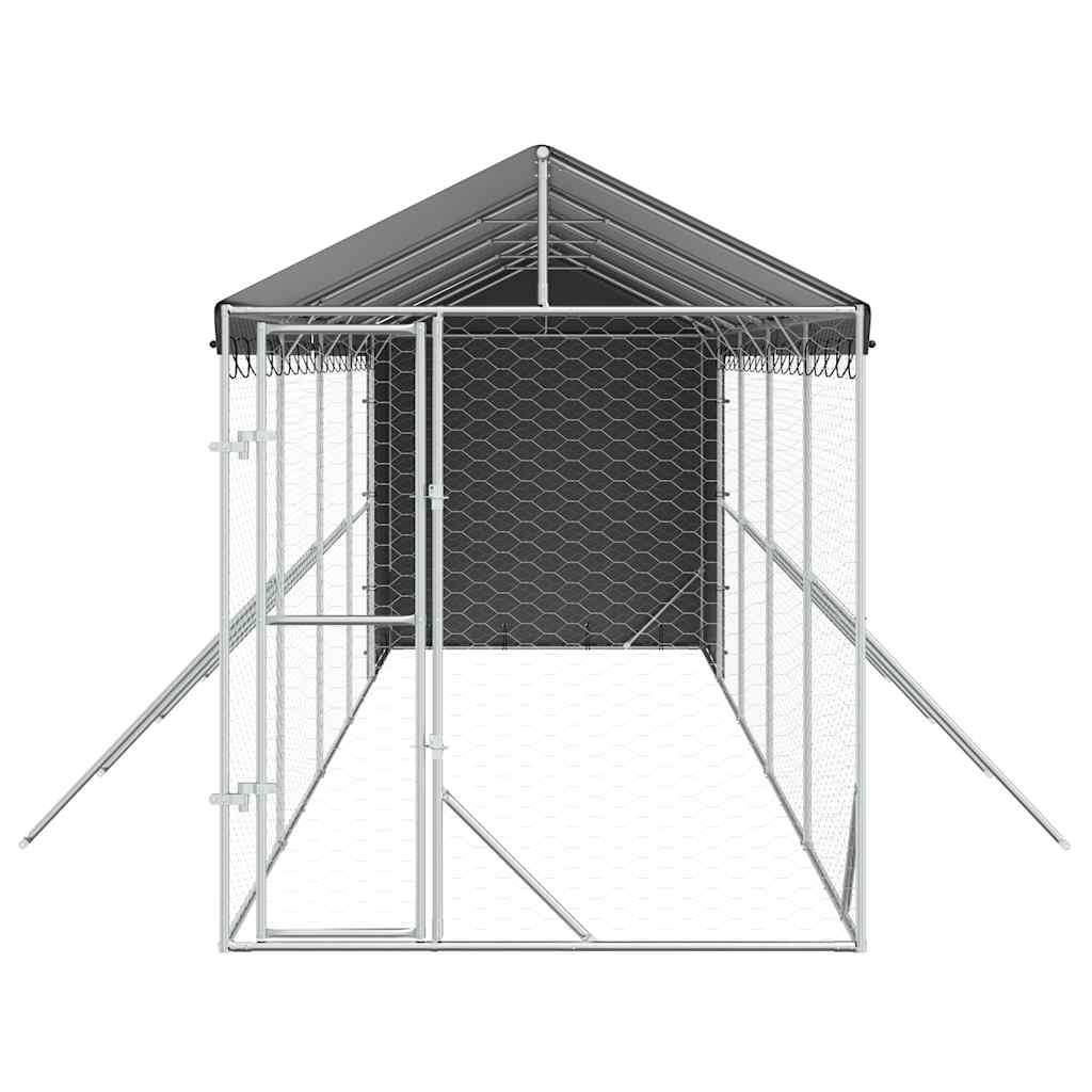 Outdoor Dog Kennel with Roof Silver 2x10x2.5 m Galvanised Steel