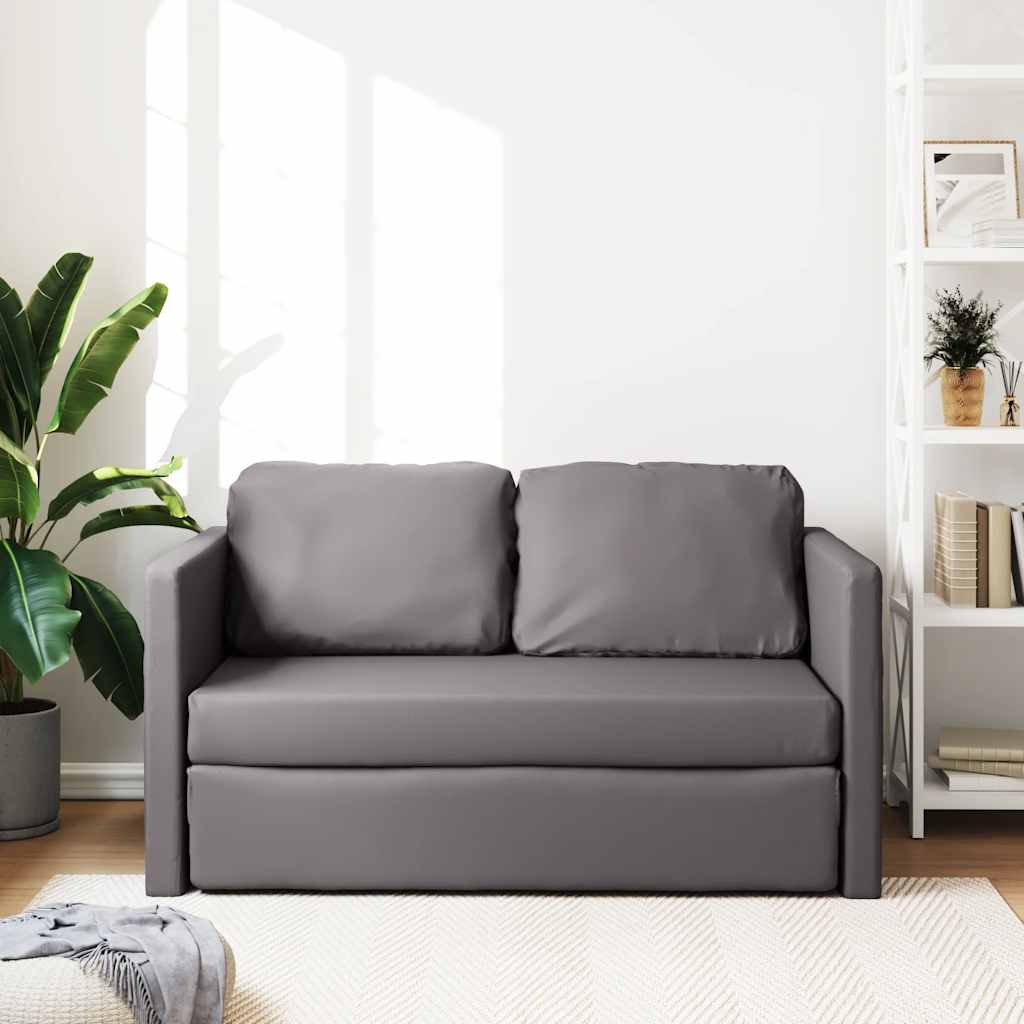 Floor Sofa Bed 2-in-1 Grey 112x174x55 cm Faux Leather