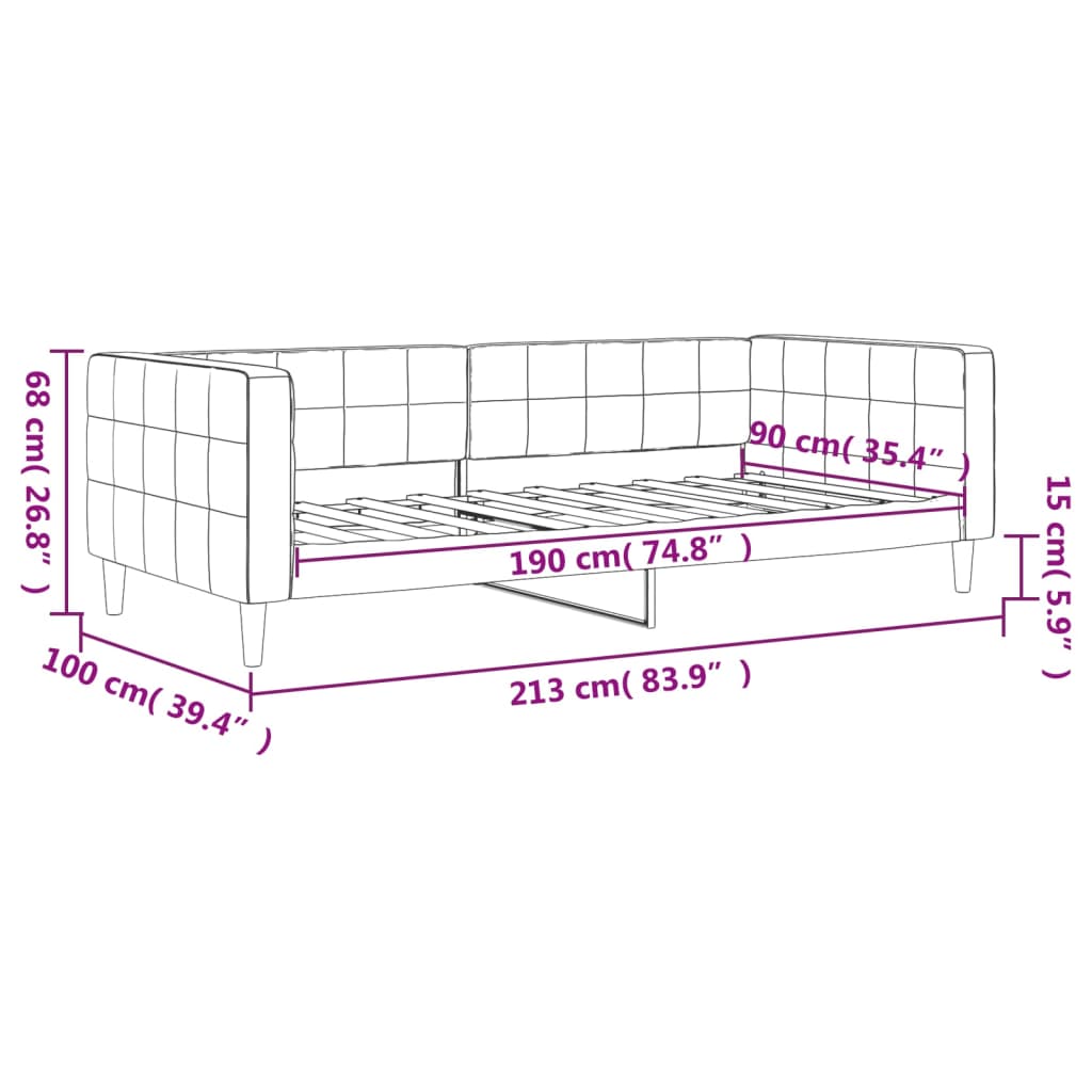 Day Bed without Mattress Black 90x190 cm Velvet