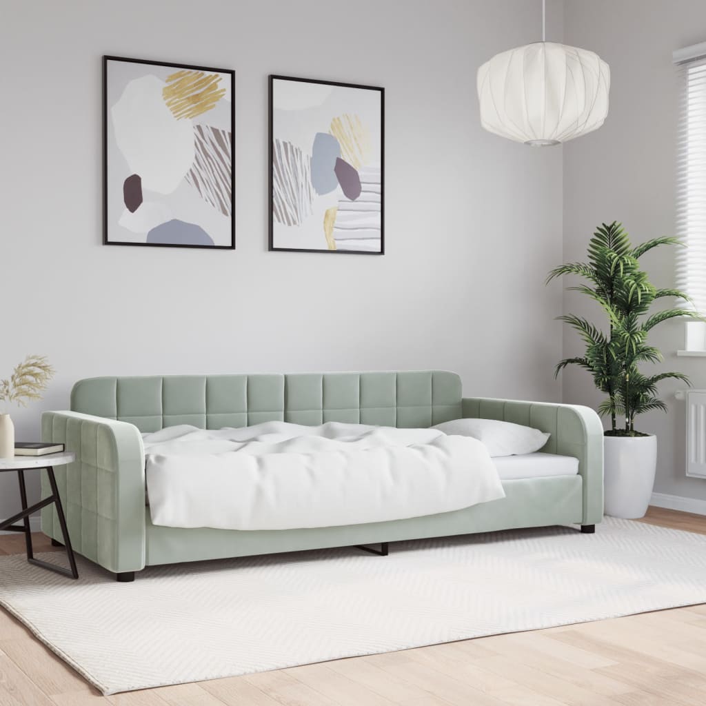 Day Bed without Mattress Light Grey 90x190 cm Velvet
