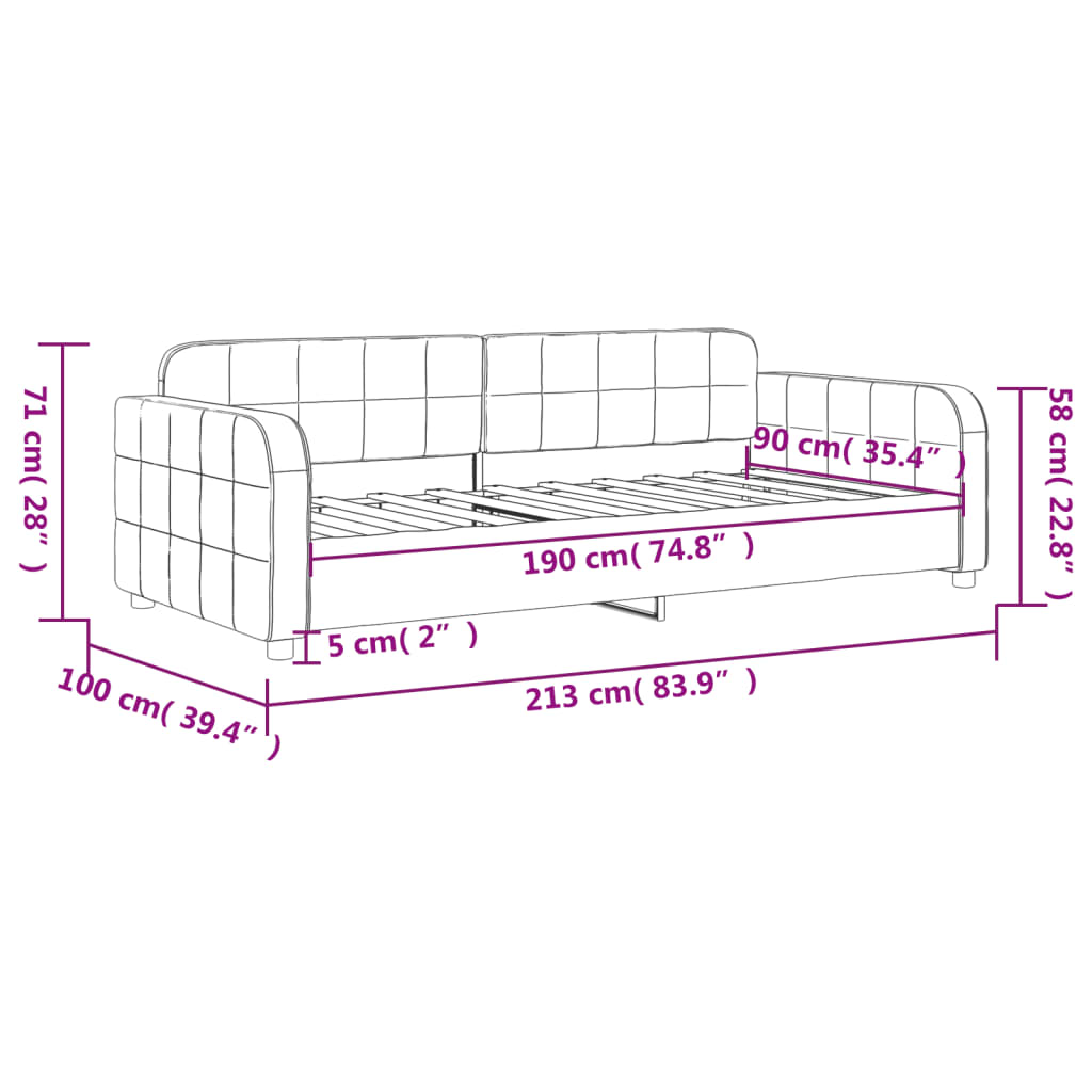 Day Bed without Mattress Dark Grey 90x190 cm Velvet