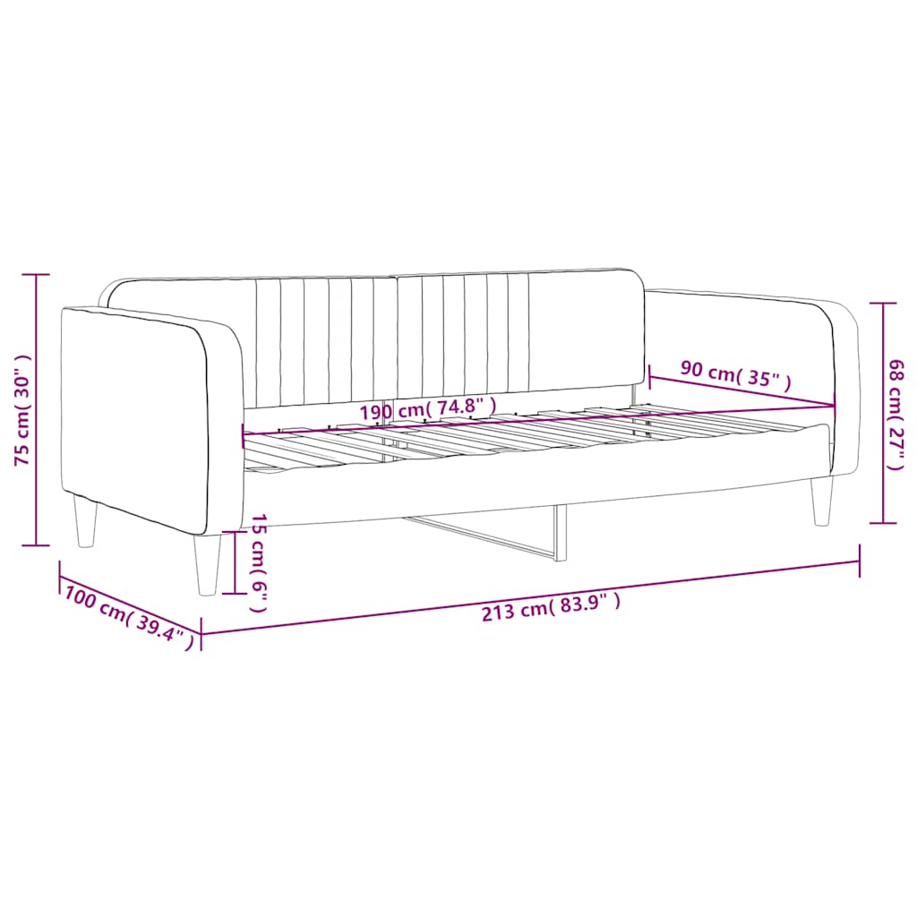 Day Bed without Mattress Dark Grey 90x190 cm Velvet