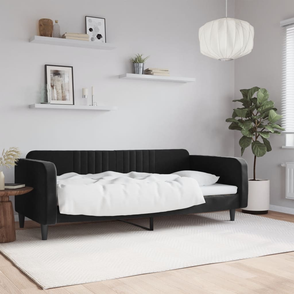 Day Bed without Mattress Black 90x190 cm Velvet