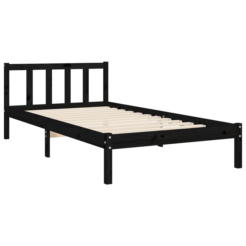 Bed Frame without Mattress Black 90x190 cm Solid Wood Pine