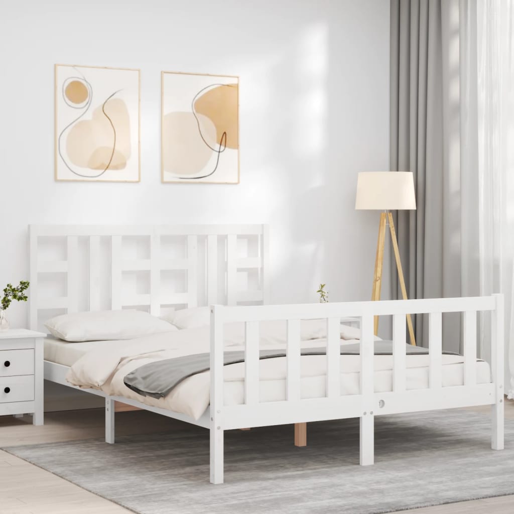 Bed Frame without Mattress White 135x190 cm Solid Wood Pine