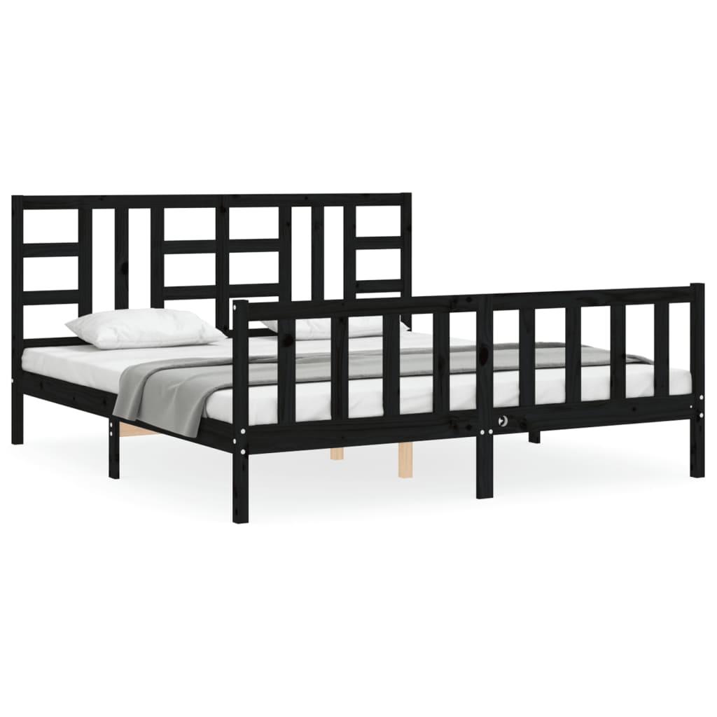 Bed Frame without Mattress Black 183x203 cm King Solid Wood Pine