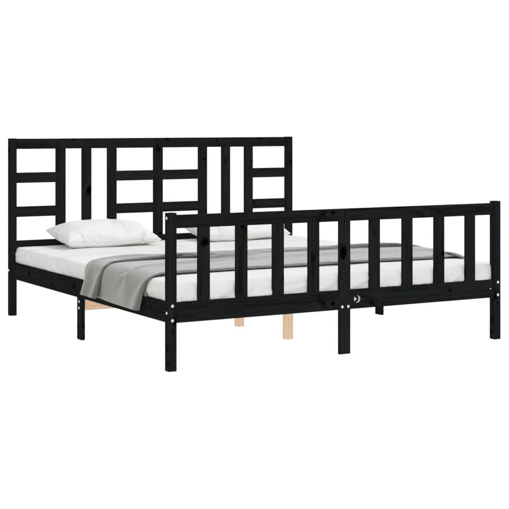 Bed Frame without Mattress Black 183x203 cm King Solid Wood Pine