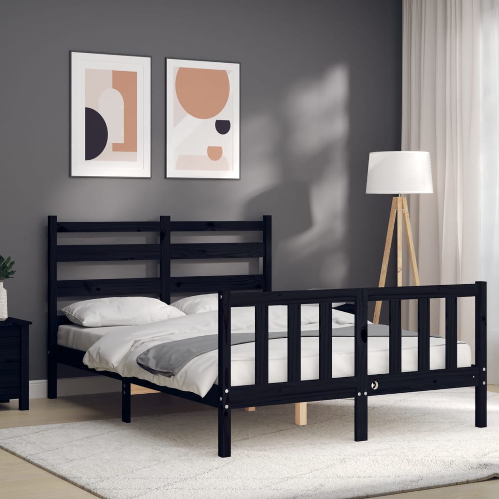 Bed Frame without Mattress Black 135x190 cm Solid Wood Pine