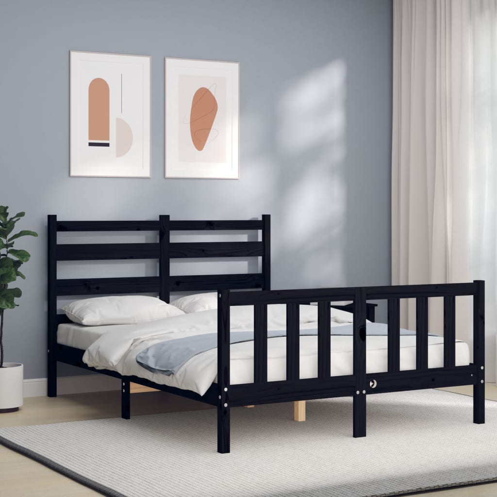 Bed Frame without Mattress Black 135x190 cm Solid Wood Pine