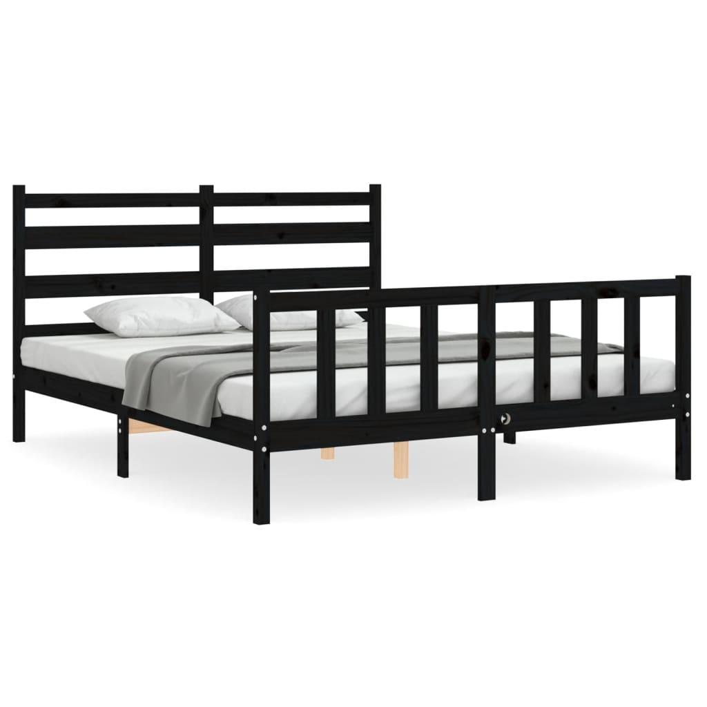 Bed Frame without Mattress Black 150x200 cm Solid Wood Pine