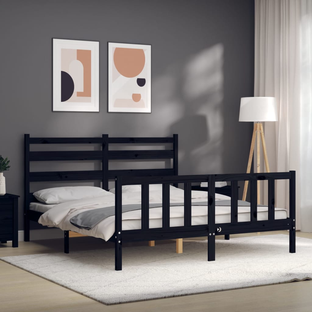 Bed Frame without Mattress Black 150x200 cm Solid Wood Pine