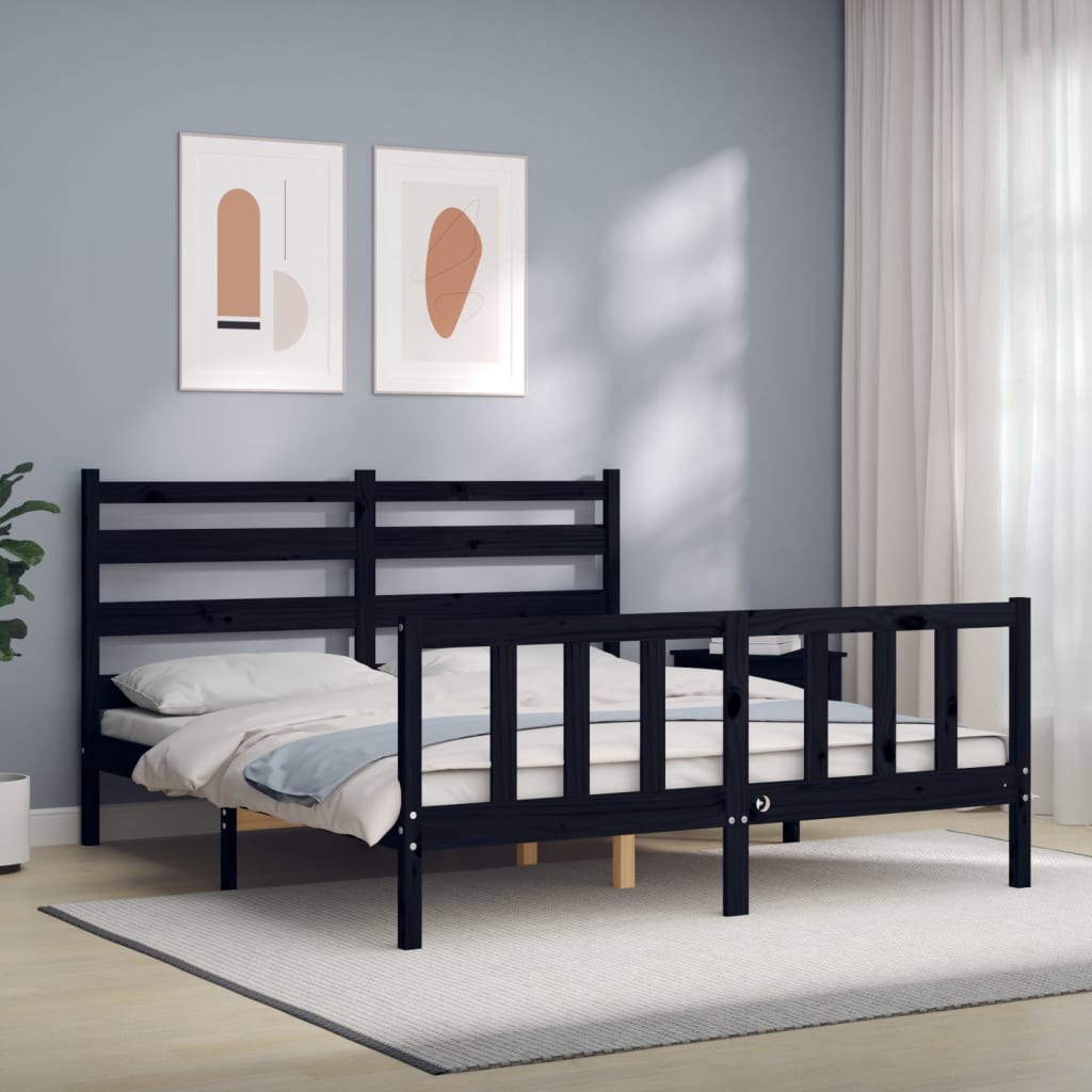 Bed Frame without Mattress Black 150x200 cm Solid Wood Pine