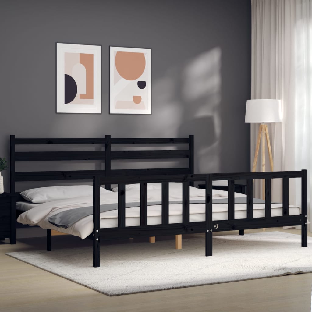 Bed Frame without Mattress Black 183x203 cm King Solid Wood Pine