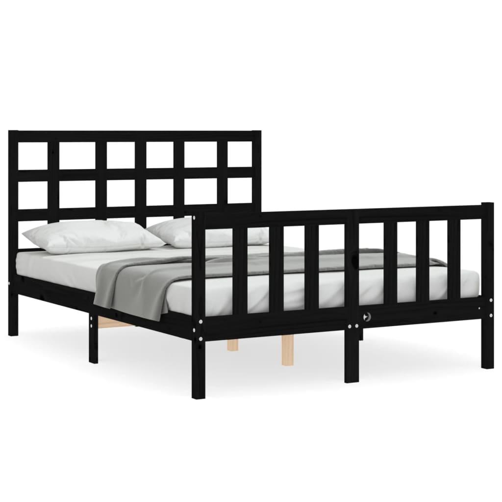 Bed Frame without Mattress Black 135x190 cm Solid Wood Pine