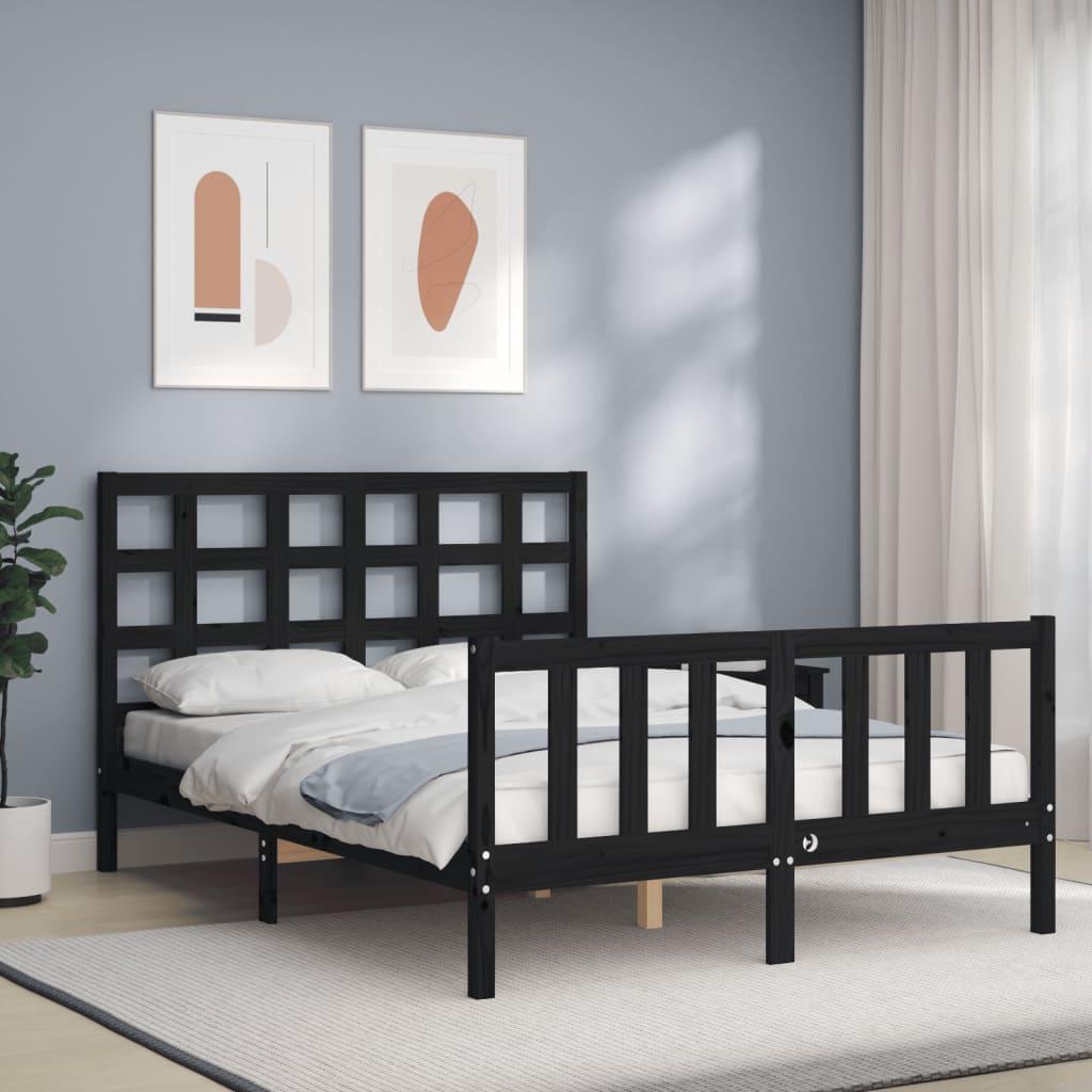Bed Frame without Mattress Black 135x190 cm Solid Wood Pine