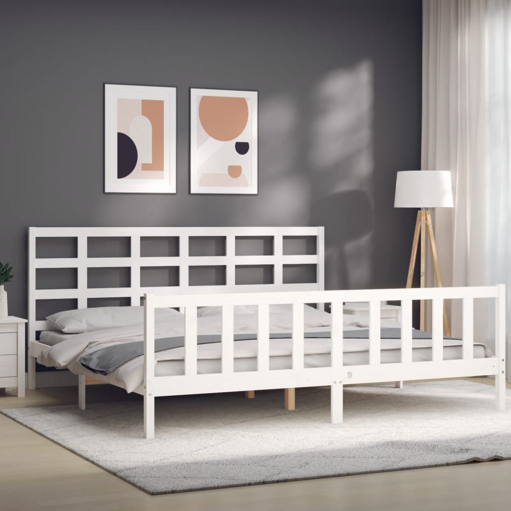 Bed Frame without Mattress White 183x203 cm King Solid Wood Pine