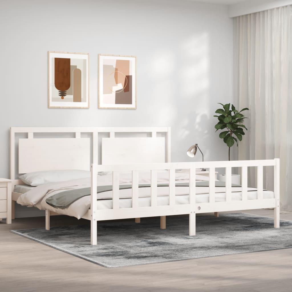 Bed Frame without Mattress White 183x203 cm King Solid Wood Pine