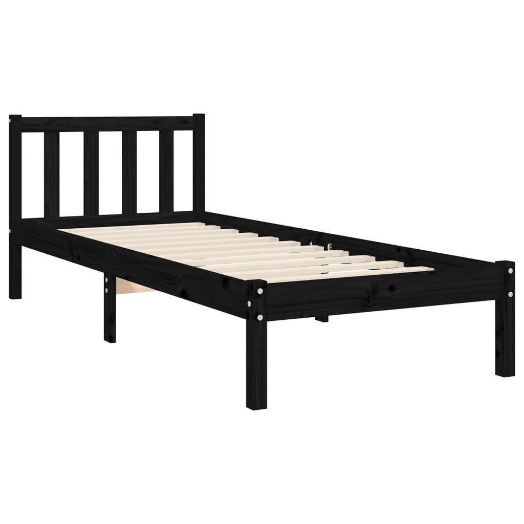 Bed Frame without Mattress Black 90x190 cm Solid Wood Pine