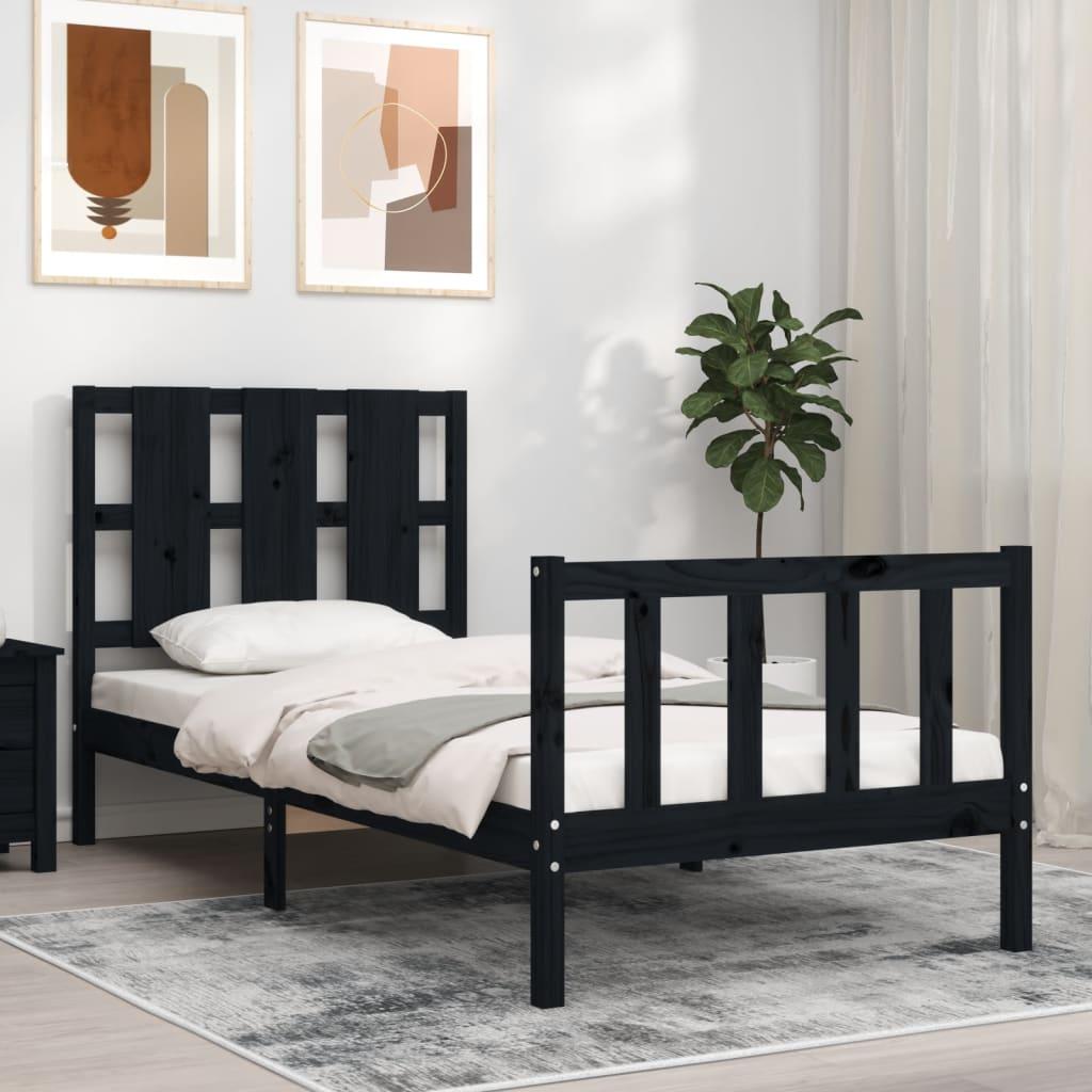 Bed Frame without Mattress Black 90x190 cm Solid Wood Pine