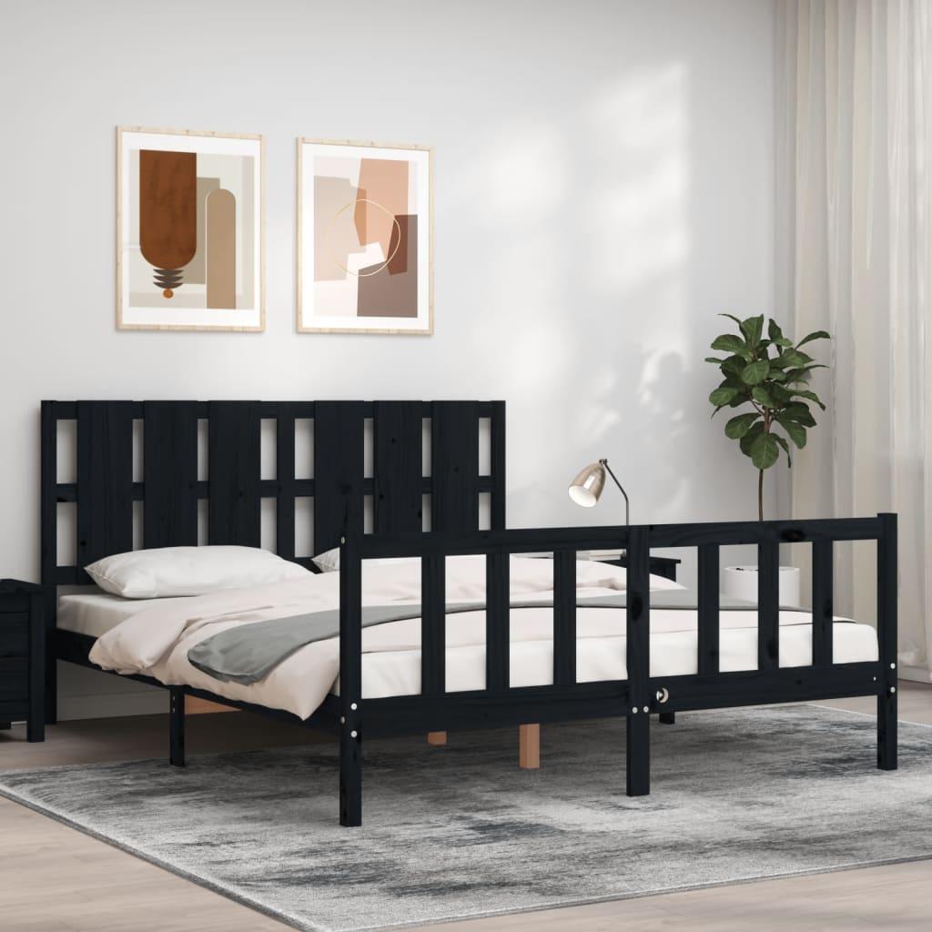 Bed Frame without Mattress Black 150x200 cm Solid Wood Pine