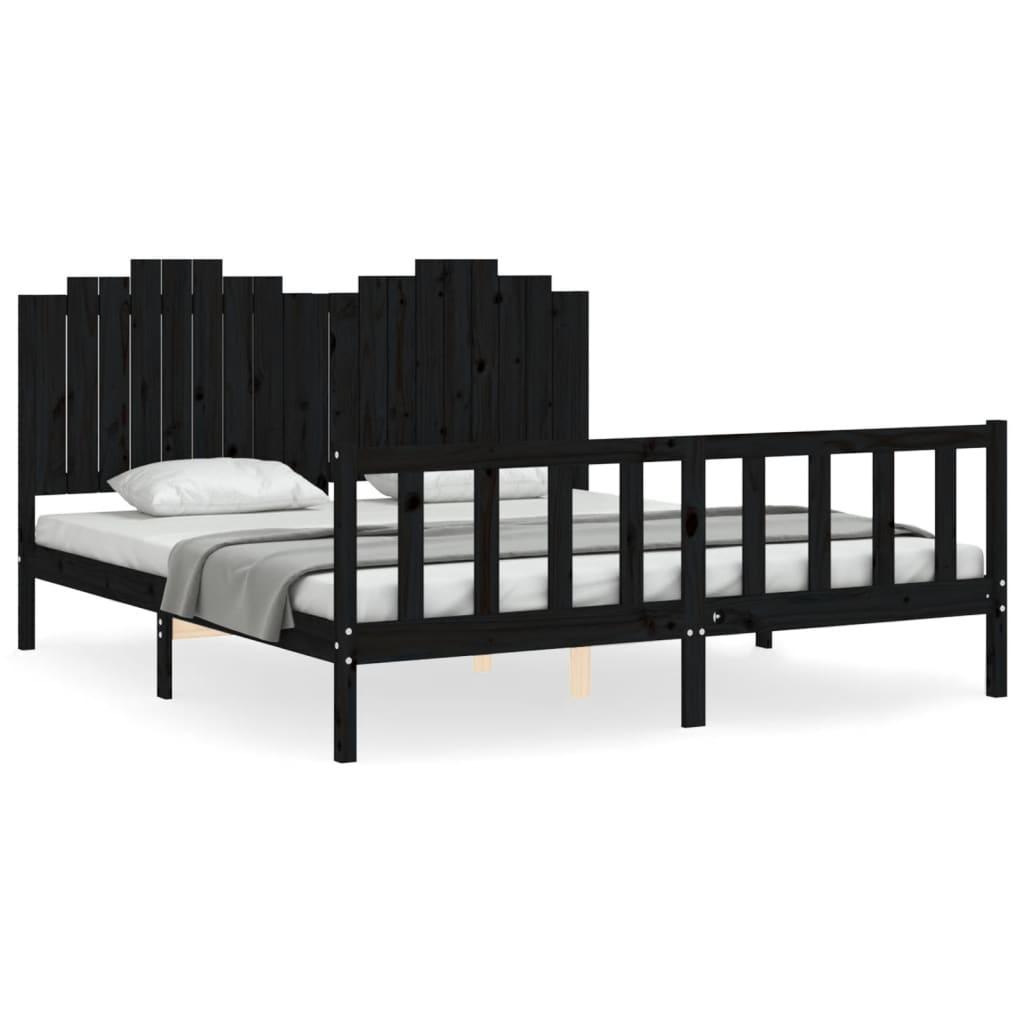 Bed Frame without Mattress Black 183x203 cm King Solid Wood Pine